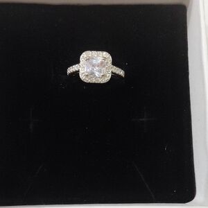 Avon Halo Setting With A Cushion Cut White Glass Set In  Pave Band Ring (NRQ)